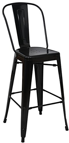 Mendler Barhocker HWC-A73, Barstuhl Tresenhocker mit Lehne, Metall Industriedesign - schwarz