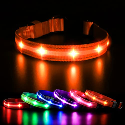 MASBRILL Light Up Dog Collar, Dog Collars Light for the Dark, Rechargeable LED Dogs Collar Waterproof 3 Glowing Modes, Adjustable Flashing Dog Collar for Small Medium Large Dogs Night Walking