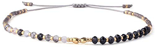 KELITCH Natürliche Kristallperlen Strang Armbänder Miyuki Seed Bead Ketten Armbänder Einstellbare Damen Armbänder (Schwarz)