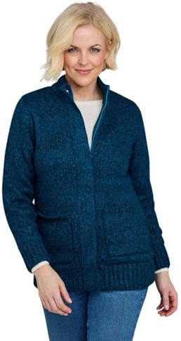 Chums Ladies Fleece Lined Front Pocket Zip Cardigan Cosy Knit with Stud Fastening Teal 10