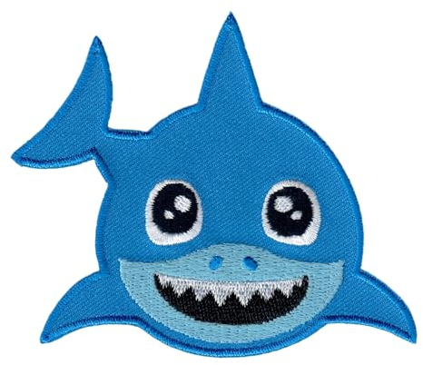 PatchMommy Hai Patch Aufnäher Applikation zum Aufbügeln Bügelbild (Blau) - für Kleidung Jeans Jacken Kinder Baby