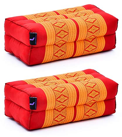 Leewadee Yoga Block 2er-Set Yogaklotz Pilates Yogakissen Meditationskissen Ökologisches Naturprodukt, 35x18x12 cm, Kapok, orange rot