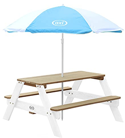 AXI Nick Table Pique Nique avec Parasol Marron & Blanc | 95 x 97 x 48 cm - Table de Pique Nique Enfant pour Le Jardin, Table Picnic, Table Picnic Bois