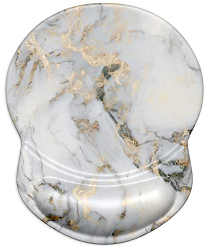 ITNRSIIET Mauspad, ergonomisches Mauspad mit Gel-Handgelenkauflage, Gaming-Mauspad mit Lycra-Tuch, rutschfeste PU-Basis für Computer, Laptop, Zuhause, Büro und Reisen, Grau Marmorierung Gold