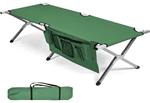 COSTWAY Campingbett Feldbett Klappbett Liege Bett Campingliege bis 130 kg belastbar, Einzelbett Faltbett mit Seitentasche 190x73x42cm (Grün)