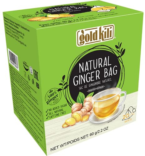 Gold Kili Tè allo Zenzero Naturale - 20 Bustine da 3 g | 100% zenzero puro, senza zucchero e senza caffeina - ideale caldo o freddo in ogni stagione