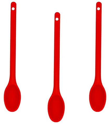 3 Stück Kochlöffel Silikon, Servierlöffel, Plastiklöffel Küchenhelfer Silikon Kochlöffel, Antihaftbeschichtet Lang Löffel, Hitzebeständig Küchen Set, Rührlöffel Zum Backen, Servieren (rot)
