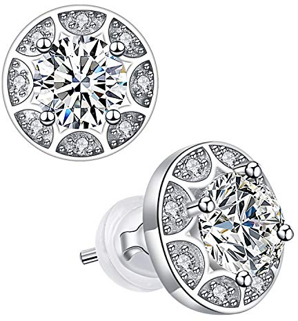 Arrebol Damen Runde Ohrringe Ohrstecker 925 Sterling Silber Kreis Ohrringe mit Zirkonia Schmuck Geschenkbox