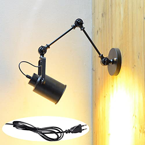 Retro Industrielle Wandlampen Einstellbare Langen Arm Vintage Nachttisch Wandleuchte mit Schalter und Stecker Wand-Scheinwerfer mit 1,2 m Kabel Wandstrahler Wand-Leselampe, für Wohnzimmer Schlafzimmer