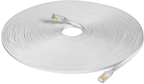 SOEYBAE lan kabel 15m Cat 7 Netzwerkkabel, Cat 7 Ethernet Kabel 10Gbps 600Mhz Internet Patchkabel für Switch Router Modem Patch Panel PC, Flach und Dünn Weiß