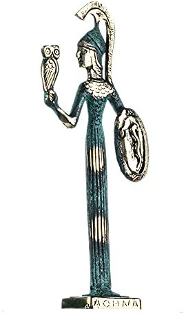 BeautifulGreekStatues Göttin Athena mit Eule und Schild, handgefertigt, massive Bronze, 21,6 cm