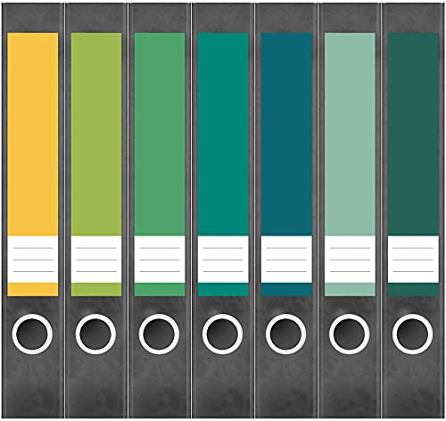 Etiketten für Ordner | Farbmix Gelb Grün | 7 Aufkleber für schmale Ordnerrücken | Selbstklebende Design Ordneretiketten Rückenschilder