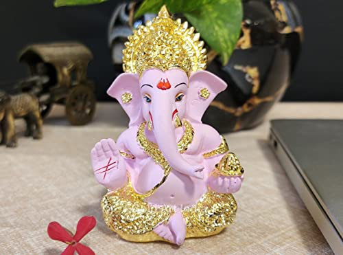 Gold Art India Seigneur Ganesh pour tableau de bord de voiture Ganesh Ganpati Idol Dieu du succès et de la chance (rose doré)