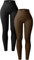 OQQ Damen 2 Stück Yoga Leggings Gerippt Nahtlos Workout Hohe Taille Athletic Pants, Schwarz - Black Coffee, Groß