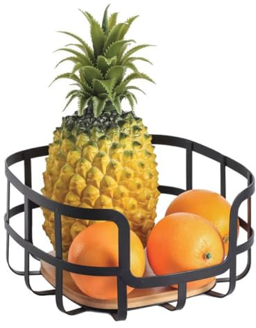 MSV Corbeille à fruits Design industriel Bambou & Acier ELIE Noir mat