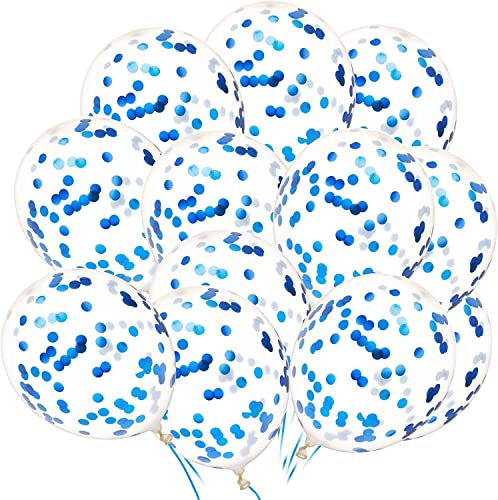 10 Jumbo Konfetti Luftballons als Deko für Geburtstag und Party | Richtig groß: 143cm Umfang | Partydeko Ballons Hochzeit Jubiläum Kindergeburtstag, Edition: Konfetti in Blau