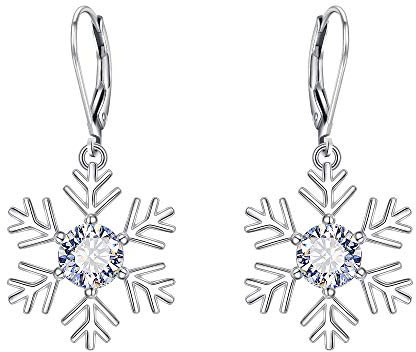 EVER FAITH Schneeflocke Ohrringe Weiß Zirkonia 925 Sterling Silber Brisur für Damen Winter Party