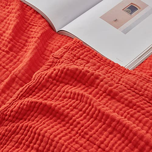 EMME Baumwolldecke 100% Musselin Decke Erwachsene, Sofadecken Atmungsaktive Weiche Decke Alle Jahreszeiten Vorgewaschen Couch Decken Baumwolle Tagesdecke, 140 x 190 cm,orangefarbener Rost