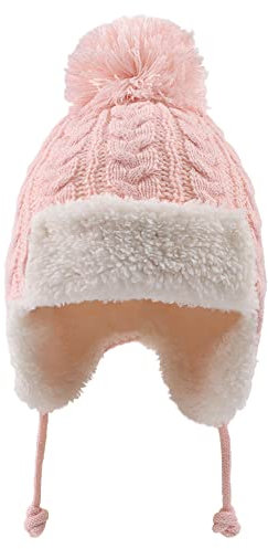 XIAOHAWANG Baby Mütze Winter Strickmütze Baby Newborn Warme Wintermütze Mädchen Kindermützen Jungen Benia für Baby Kinder (DE/NL/SE/PL, Alter, 6 Monate, 24 Monate, Rose)