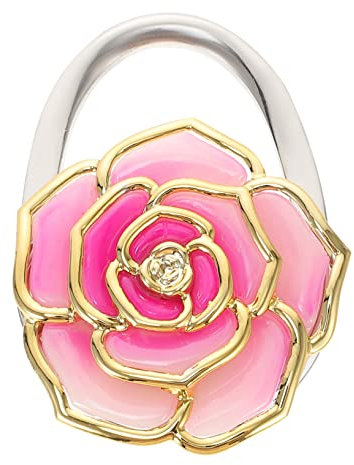 Hoement Faltbarer Handtaschenhalter in Rosenblumen-design Zinklegierung und Tragbarer Tischhaken für Handtaschen Rosa für Dicke Tische
