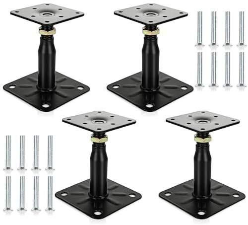 FWEEK 4PCS 100-150mm Galvanised Adjustable Elevated Post Base Support, Heavy Duty Roof Support for Building