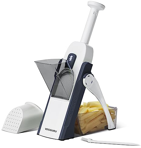 VEGGURU Gemüseschneider Mandoline Gemüsehobel Verstellbar, 5 IN 1 Zwiebelschneider Pommesschneider Gurkenhobel Kartoffelschneider Karotten Schneider, Küchenhobel Gemüseschneider Manuell