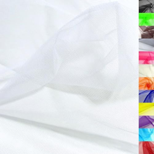 TOLKO Tüll Meterware für Vorhang Kleid Hochzeit Party Deko zum Nähen Dekorieren Basteln | feiner Netzstoff uni Tüllstoff als Dekostoff durchsichtig zart | 180cm breit Tüll Stoff Meterware (Weiß)