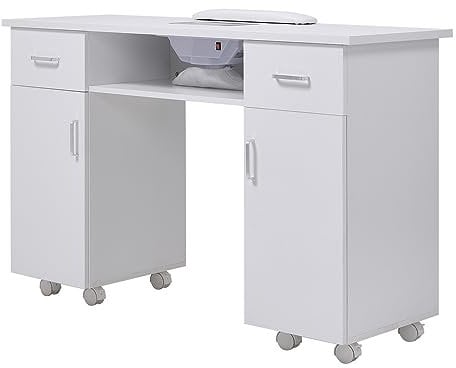 Warmiehomy Mobile Professional Nail Station with Built-in Nail Dust Collection, White