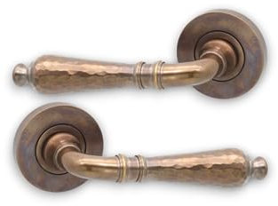Infinity Decor Antique Brass Hammered Lever on Rose Latch Door Handles Set - for Interior & Exterior Doors