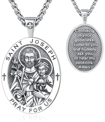 Eusense Saint Joseph Halskette 925 Sterling Silber St Joseph Anhänger Kette Schutz Religiöses Amulett Schmuck Geschenk für Männer und Frauen