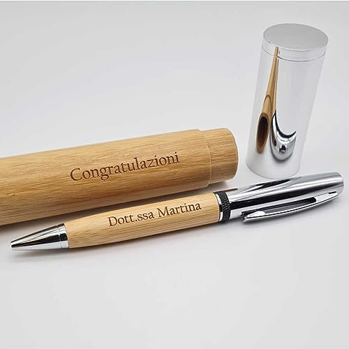 Penna a sfera con custodia cilindrica inclusa, PERSONALIZZABILI con INCISIONE. Ideale per REGALI aziendali, di laurea, compleanno, natale, occasioni varie. (Bambù)