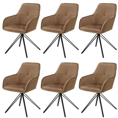 Juskys Drehstuhl Clyde mit Armlehne 6er Set - Esszimmerstuhl modern mit Stoff Bezug - Polsterstuhl Esszimmer - 120 kg belastbar - Stuhl Samt Hellbraun