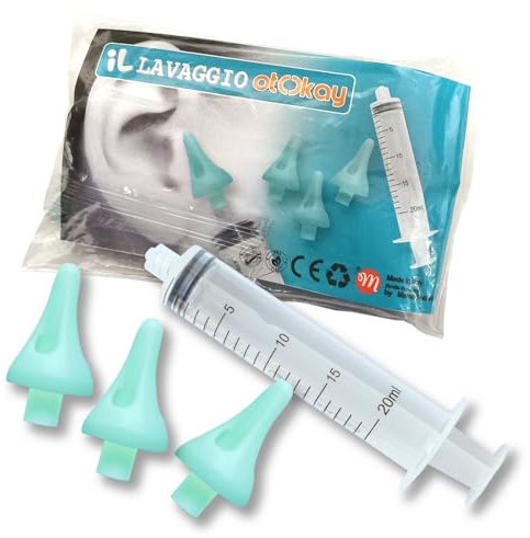 IL Lavaggio Orecchie OtOkay by Marco Maltoni – 3 Morbide Punte a Getto Quadruplo Indiretto con Sfoghi di Sovrappressione e 1 Siringa da 20 ml