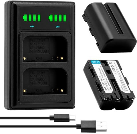 SEYRLMK NP-FM500H Batterie + chargeur USB LCD pour appareils photo Sony a99, a77, a58, a57, a65, a68, a200, a300, a350, a450, a500, a550, a560, a700, a850, a900