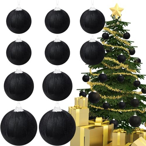 Gresorth 10pcs Hanging Decoration Fabric Wrapped Ball Bulk Velvet Ornament Delicate Handmade for DIY Birthday Party Window Display Black