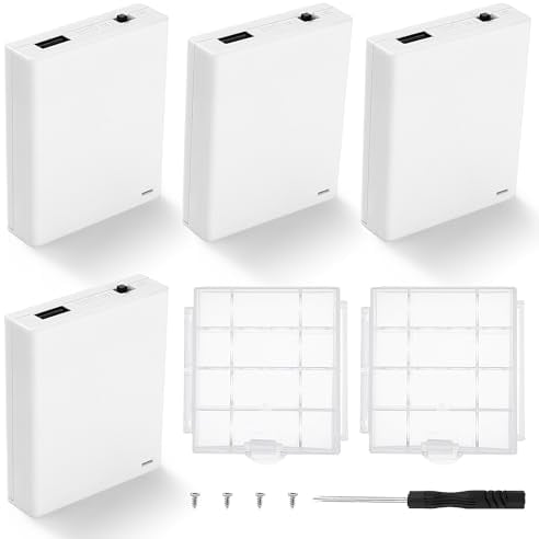 KUOQIY 4 PCS 4 x 1.5V AA Battery Holder, 6V Battery Holder Case Box with Built in USB Female Socket & ON/Off Switch & Cover, with 2 PCS Plastic Battery Storage Box & Screwdriver & Screws, White