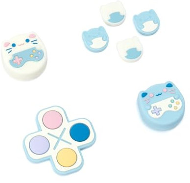 GeekShare Cross D-Pad Taste Kappen Daumen Griffe Set, Silikon ABXY Taste Aufkleber Kompatibel mit Switch/OLED Joy Con, Game Cat