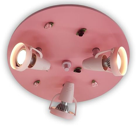 Niermann Standby Strahler Rosa mit Röschen3 x GU10, max. 35 Watt, Made in Germany, verstellbare Strahler, Spots, Kinderleuchte, Kinderlampe