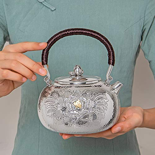 JKJZSALJ Tetera De Plata De Ley 999, Tetera De Té Kungfú Chino, Juego De Té Antiguo, Taza De Té para Fiesta