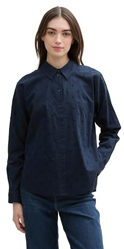 TOM TAILOR Denim Damen Hemd-Bluse mit Knopfleiste und Struktur,10668 - Sky Captain Blue, M