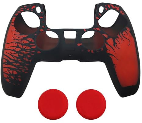 Peppy Coque antiderapante en silicone pour manette PS5, revtement en caoutchouc souple avec poignees de precision, absorbant la transpiration, peau texturee, rouge
