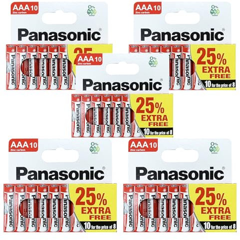 Panasonic Zinc AA Batteries – 50 Pack | 1.5V Long-Lasting Zinc Carbon Batteries for Everyday Use | Ideal for Low-Drain Devices Like Remote Controls, Clocks, Radios, Toys & Flashlights