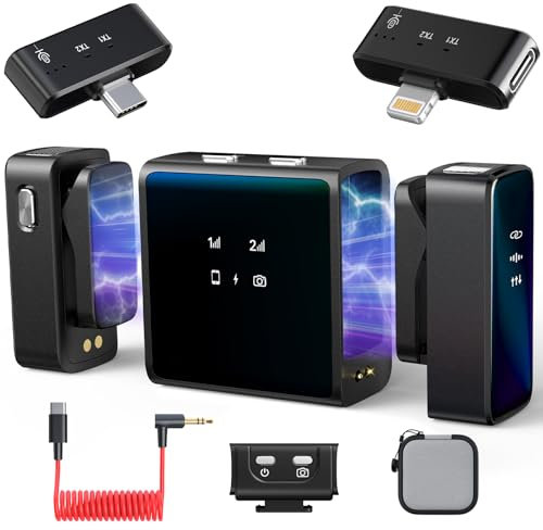 Rythflo Micrófono Lavalier inalámbrico para iPhone/Android/cámara con relámpago/USB C, micrófono de solapa con cancelación de ruido, batería de 25 horas, micrófono inalámbrico con clip para grabación