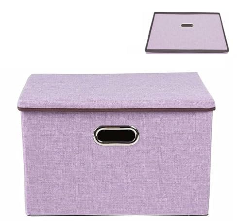 JF HOME BLISS Storage Boxes with Lids 45x30x30cm Foldable Fabic Box Multifunctional Toy Storage Box with Breathable Fabric and Handles Large Storage Baskets for Organizing Clothes Towels Book (Purple)