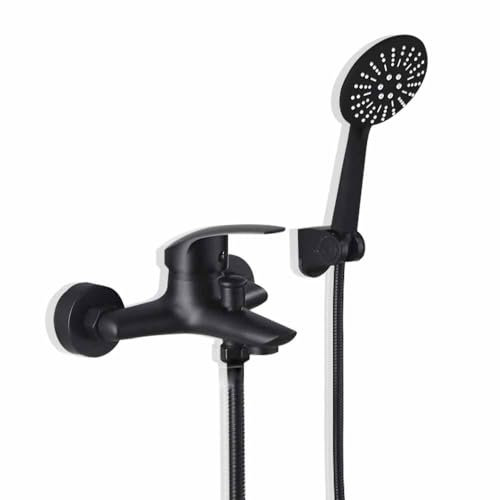 Badewannenarmatur schwarz, Schwarze Badewannenarmatur mit Duschkopfset – Inklusive schwarzer Handbrause, Brauseschlauch, Badewannenarmatur, Duschstange, duschgarnitur set mit handbrause für das Badezi