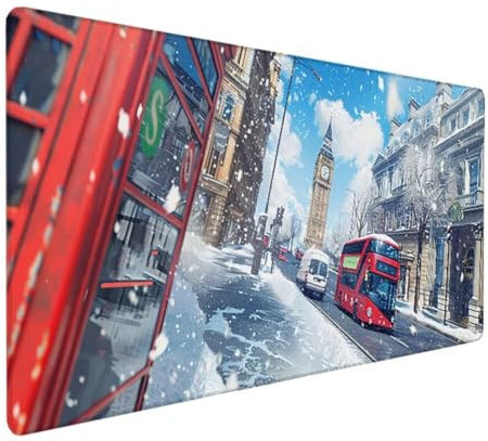 Gaming Mauspad Topographische Lange Mousepad 1200 x 600 x 3 mm Schreibtischunterlage Matte mit Rutschfester Basis genähte Rand Tastatur Matte für Büro Schreibtisch Unterlegmatte London Bus E - U