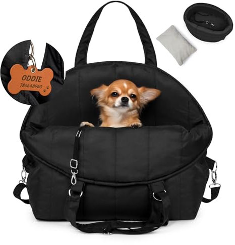 Petsen 3in1 Hundetasche & Transportbox – Autositz, Reisebett & Tragetasche für kleine Hunde & Katzen – Handgefertigt in der EU – Waschbar mit Kissen (Schwarz)