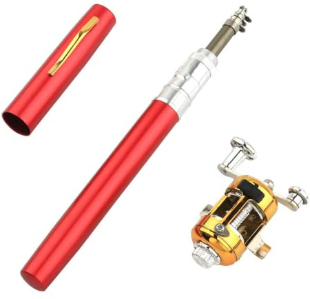 Mini Canne à Peche Moulinet Combo Kit, Canne à pêche et Moulinet Télescopique, Stylo Pêche Pliable avec Moulinet Réglable pour la Pêche Eau Salée et Douce en Excursion