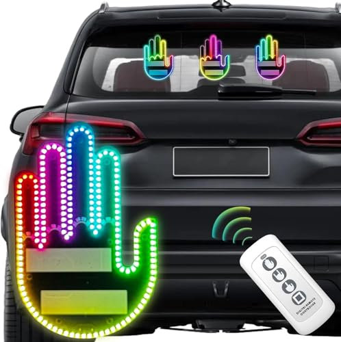 HLMNAKE LED Auto Finger Zeichen Licht mit Fernbedienung - RGB Hand Lampe, Bunte Dekoration (3 Modi)
