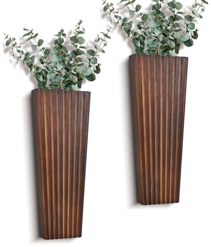 2PCS Wood Wall Planter for Indoor Plants, Wooden Hanging Planter for Dried Flowers and Artificial Greenery Plants,Abstract Vase, Modern Farmhouse Wood Wall Decor for Living Room,Bedroom,Bathroom